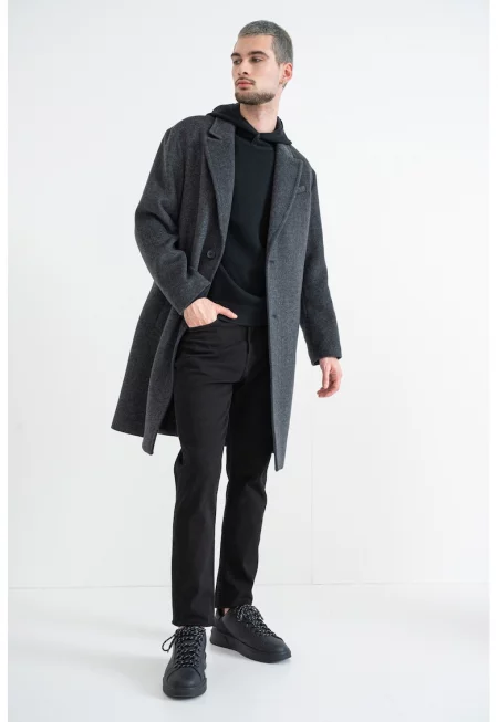 Палто с вълна Austin с раздвоен ревер - Tъмносив