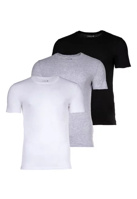 Памучна слим тениска с овално деколте - 3 броя - Бял/Черен/Сив