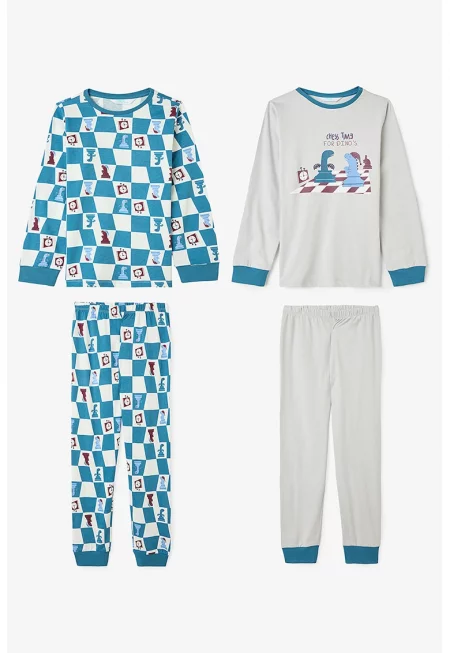 Пижама с принт - 2 чифта - Сив/Тюркоаз