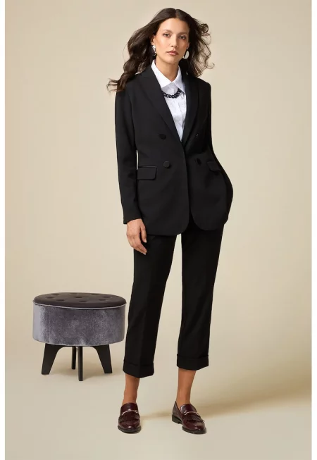 Прав панталон над глезена - Черен