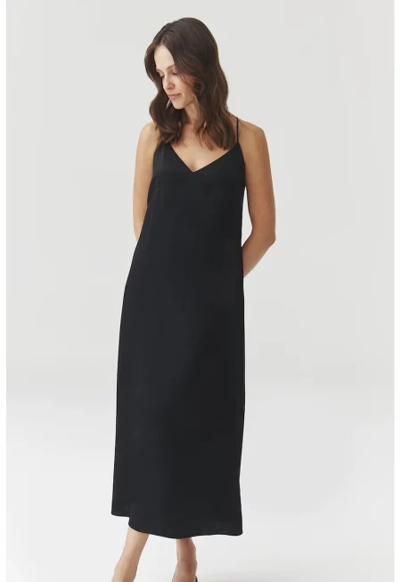 Права рокля с тънки презрамки - Черен