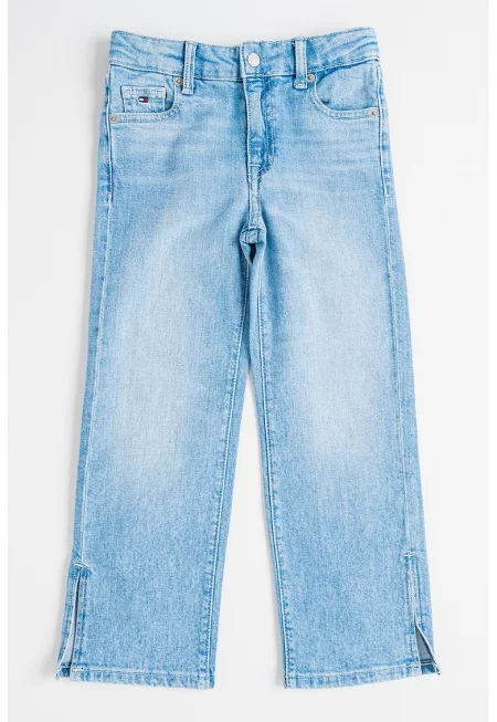 Прави дънки с цепки - Светлосин