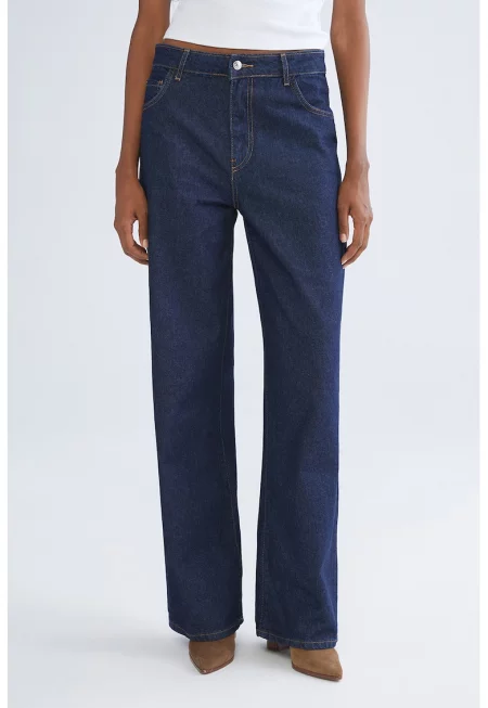 Прави дънки с висока талия - Тъмносин