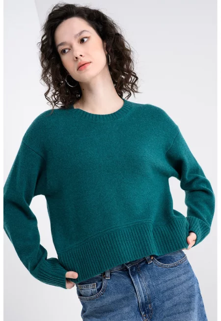 Пуловер с вълна с паднали ръкави