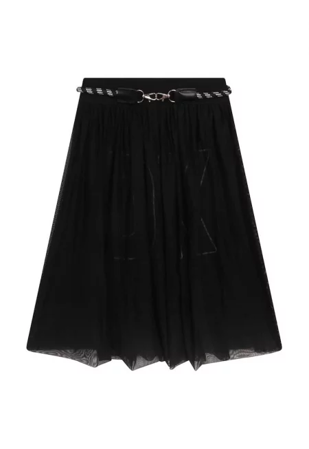 Разкроена пола с колан - Черен