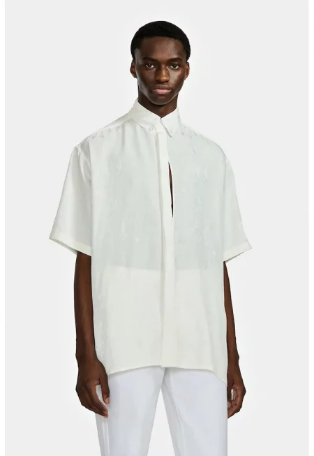 риза с къс ръкав и изрез отпред - Бял