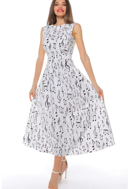 Рокля с джобове - Бял/Черен