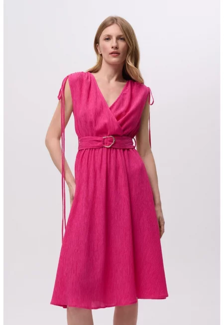 Рокля с лиосел и релеф - Фуксия