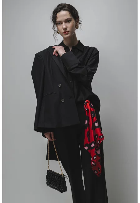 Сатенена риза с каре - Черен