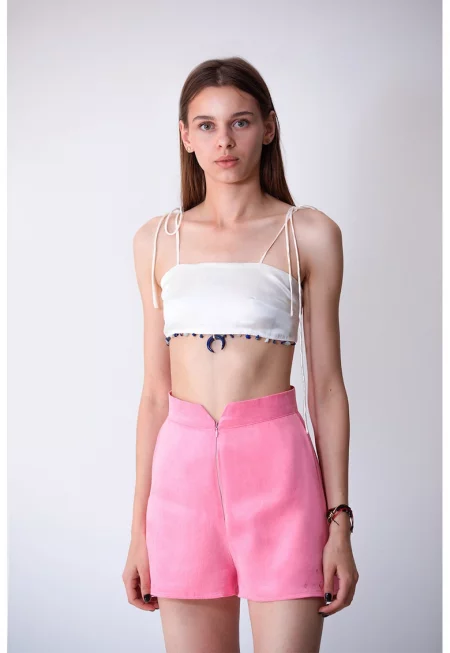 Шорти с висока талия и джобове - Розово