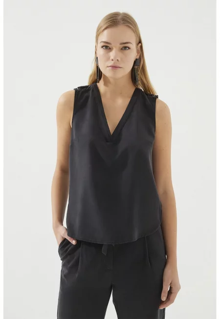 Шпиц блуза без ръкави от лиосел