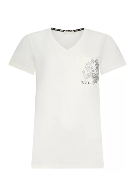 Шпиц тениска с декоративни камъни