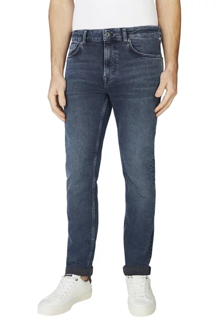 Скосени дънки с миди талия - Тъмносин