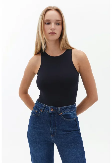 Слим боди без ръкави - Черен