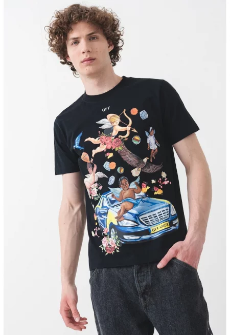 Слим тениска с графика - Червен/Черен/Тъмнокафяв