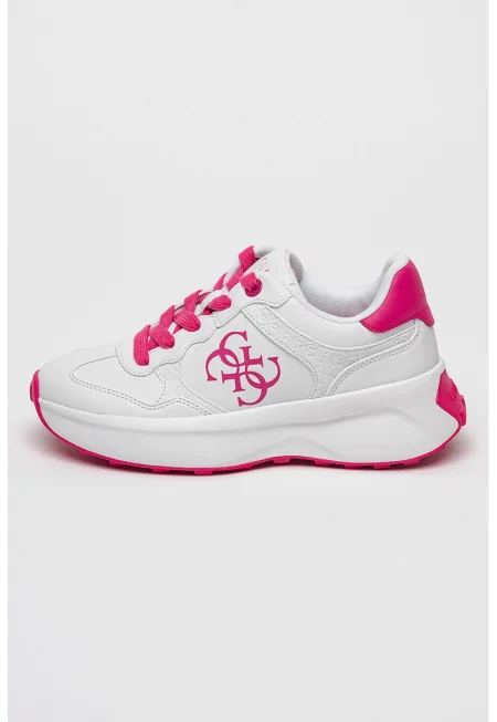Спортни обувки от еко кожа с лого - Фуксия/Мръснобял