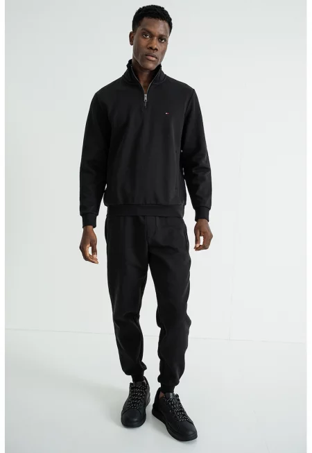 Суитшърт с цип и лого - Черен