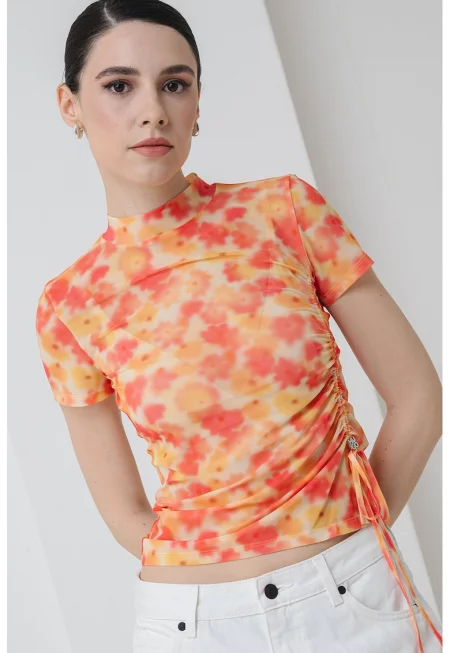 Тениска Dastoria с флорален десен - Жълт/Розово