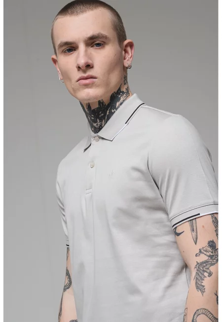 Тениска от органичен памук с яка - Черен/Светло кафяво