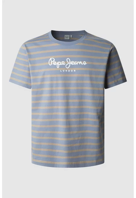 Тениска с лого - Бял/Прашно синьо/Синапено жълто