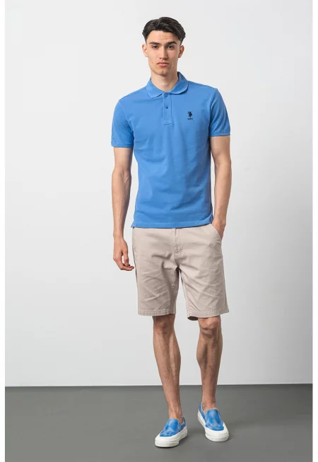 U.S. Polo Assn - Памучна тениска по тялото с яка