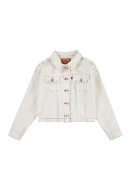 Яке от деним с пришити джобове - Бял
