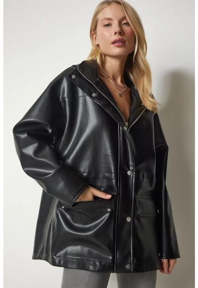 Яке от еко кожа с качулка