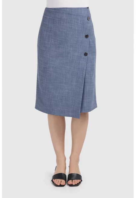 Застъпена пола с асиметричен подгъв - Тъмносин