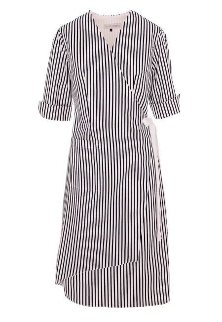 Застъпена рокля с пришит джоб - Сив