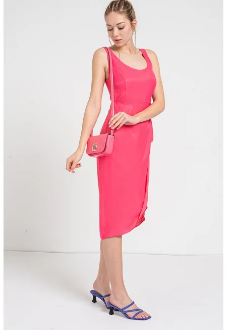 Асиметрична рокля без ръкави - Фуксия