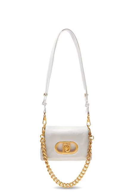 Чанта за рамо от еко кожа с лого - Бял