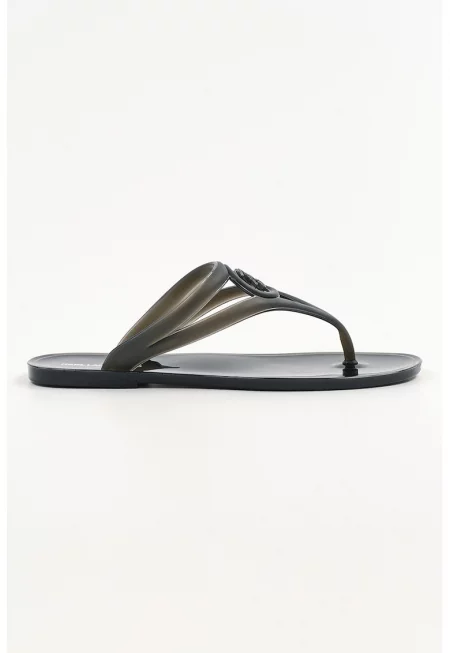 Чехли с разделитенка каишка и лого - Черен