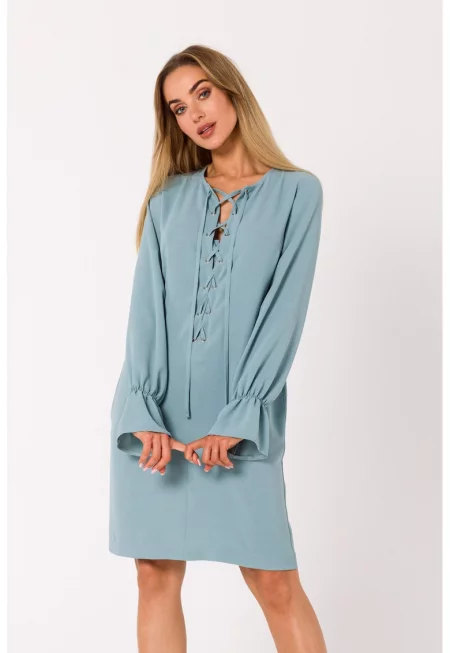 Дамска рокля - Полиестер - М - Черен - Бледо тюркоаз