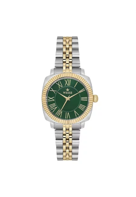 Дамски часовник  модел WWL112301 - кръгъл корпус 32x32 мм - златист цвят - стоманена верижка - зелен циферблат