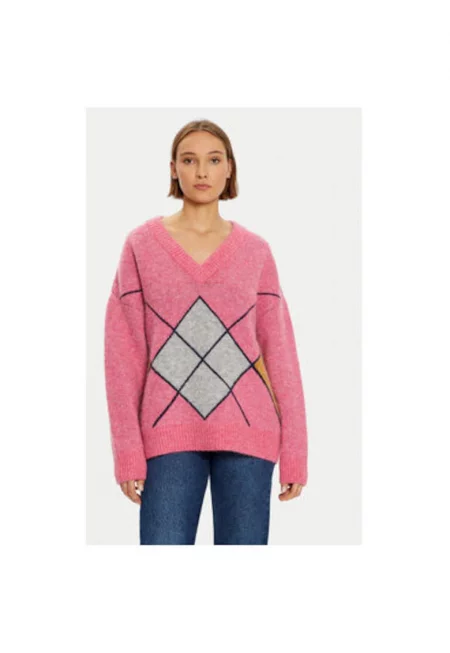 Дамски пуловер -  304340062 - Акрил/Полиестер - Розов