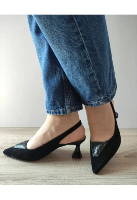 Дамски сандали  3600408 01-I - Елегантни - черни велур - черни - Черен