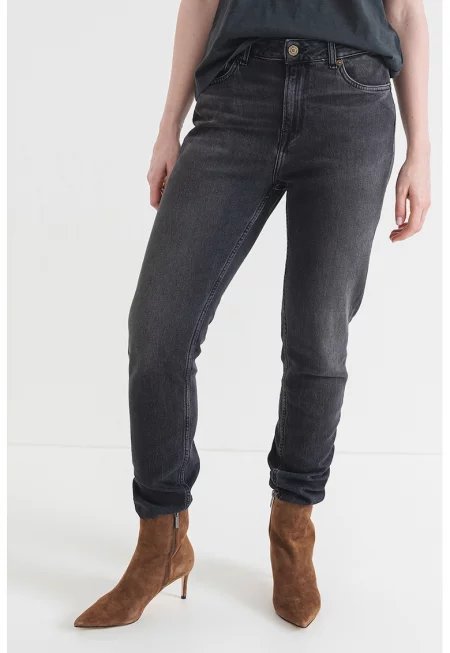 Дънки с висока талия - Избеляло черно