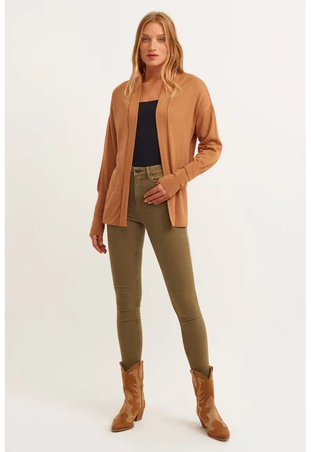 Дънки скини със средна талия - Бледо каки