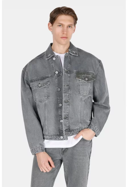 Дънково яке с джобове - Сив