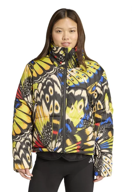 Десенирано зимно яке с връзки на подгъва