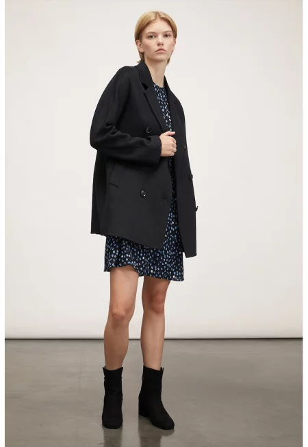 Двуредово палто с вълна - Черен