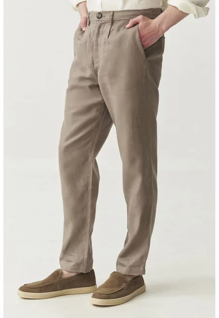 Елегантен ленен панталон с джобове - Светлокафяв