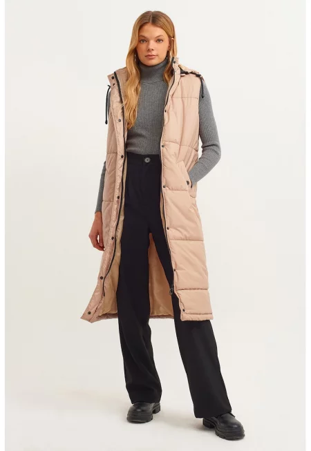 Елек с качулка и джобове - Прашно розово