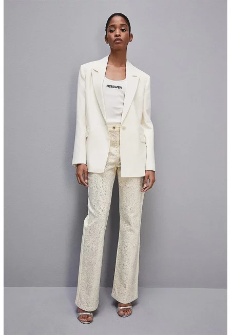 Flared Jeans With Rhinestones Applications - Крем