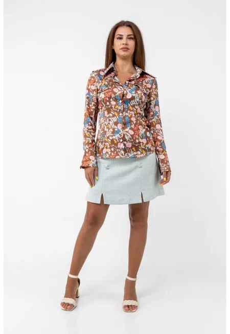 Флорална риза - Бял/Кафяв