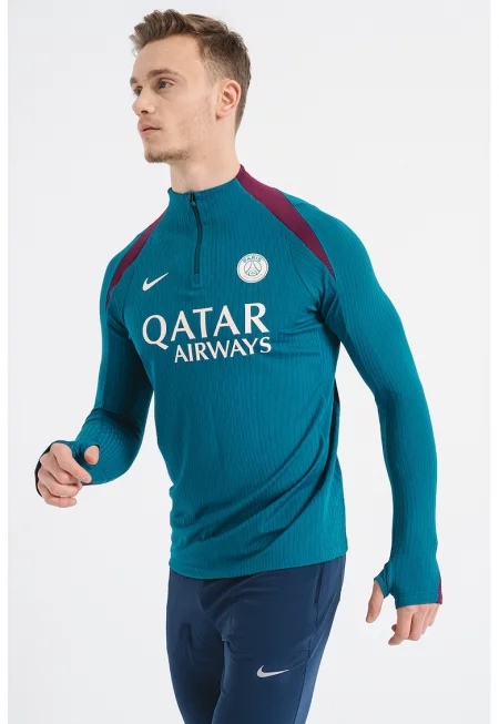 Футболна блуза с къс цип и лого - Бордо/Тъмнозелен