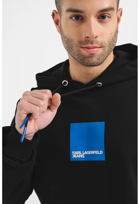 Худи от органичен памук - Черен/Кралско Синьо/Бял