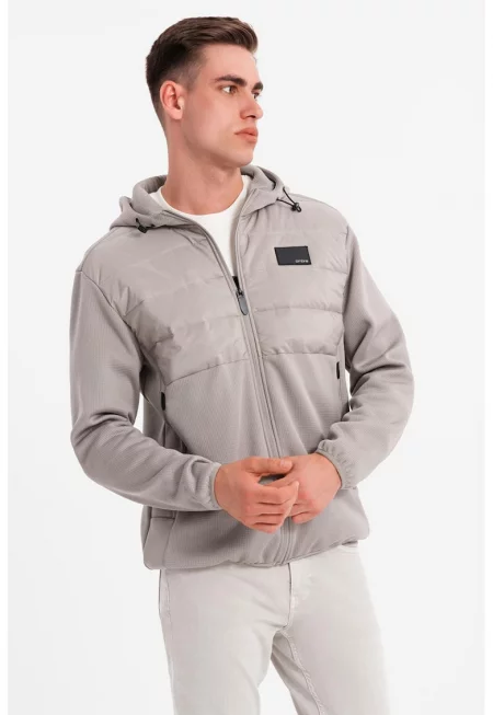 Капитонирано яке с качулка - Пепеляво сиво