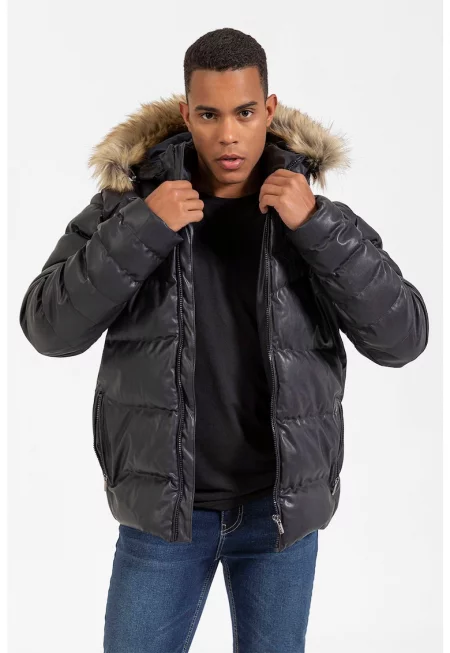 Капитонирано зимно яке от еко кожа