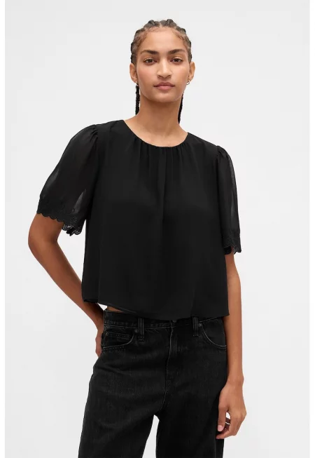 Къса блуза с къси ръкави - Черен